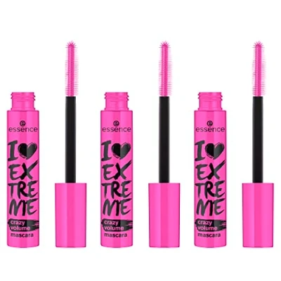 Afbeelding van essence I LOVE EXTREME Crazy Volume mascara, zwart, langdurig, volumegevend, zwaaigevend, verlengend, veganistisch, zonder microplasticdeeltjes, nanodeeltjes, parfum, verpakking van 3 stuks (3