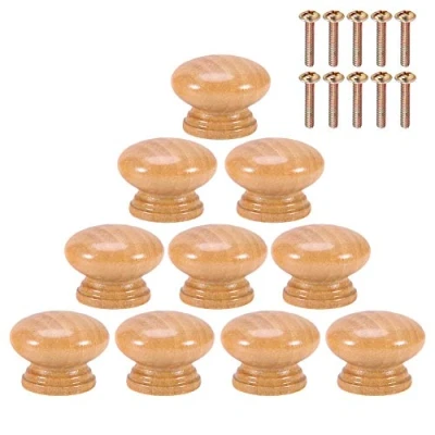 Afbeelding van 10 stuks S/M/L natuurlijk houten handvat rond paddestoelkast kast ladeknoppen trekt handgrepen met schroeven (24 mm)