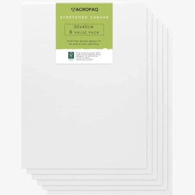 Afbeelding van Canvas schildersdoek 6 stuks, 30 x 40 cm, Premium katoenen oppervlak Wit ACROPAQ