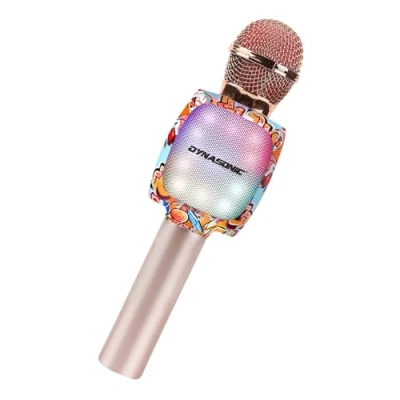 Afbeelding van DYNASONIC Karaoke microfoon voor kinderen, draadloze Bluetooth met LED verlichting, speelgoed kinderen draagbare partij (Golden)