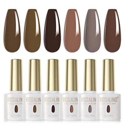 Afbeelding van ROSALIND UV Nagellak Set 6 Kleuren Khaki Grijs Bruin Gel Kleur Voor Nagels Soak Off LED Nail Polish Lamp Nagel Salon Design Kit 6ml
