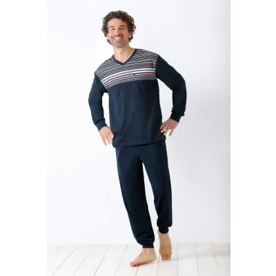 Afbeelding van Blauwe heren pyjama Hajo strepen Blauw Maat 56