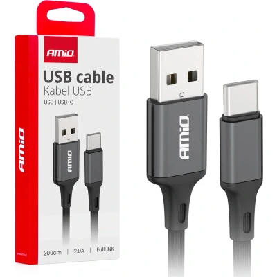 Afbeelding van AMiO USB A naar C Kabel 2A 200cm FullLINK Hoogwaardige Snellader Oplaadkabel Snoer