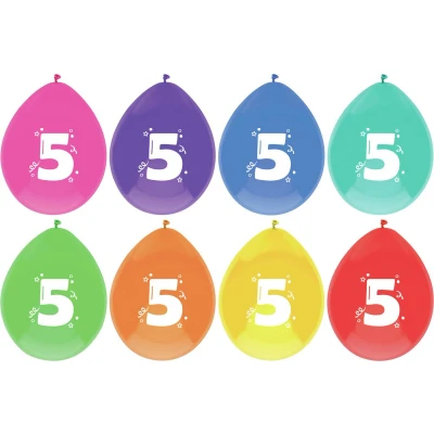 Afbeelding van Ballonnen 5 jaar frisse kleuren 8 stuks
