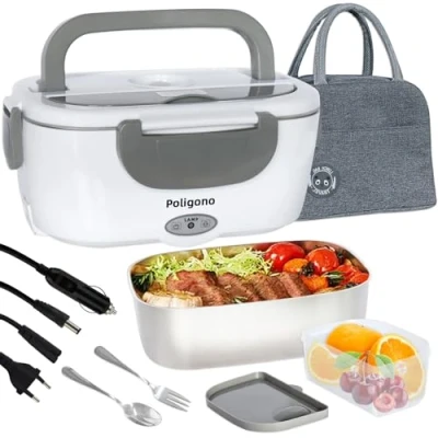 Afbeelding van Poligono Verwarmde kom, geïsoleerde lunchbox voor warme maaltijden, draagbaar, lunchbox, elektrisch, Puro kantoor en auto, (1,5 l/55 W), grijs