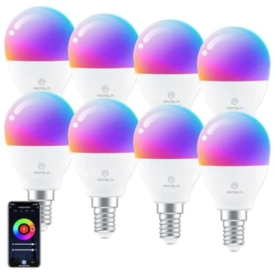 Afbeelding van ANTELA Slimme lampen Led E14/ 4.5W/385lm,Dimbare Gekleurde Lampen, 2700k 6500k. Compatibel met Google Home/Alexa, 2.4GHz Wifi,8PC