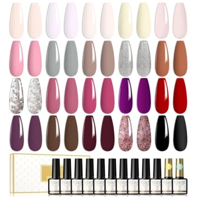 Afbeelding van ROSALIND Gel Nagellak Set 22 Vaas with Top Coat en Base Coat, Soak Off UV/LED Nail Art Manicure Gellak Polish Bruin Roze Glitter Voor Gelnageldesigns/Nagelsalon, 22x8ml