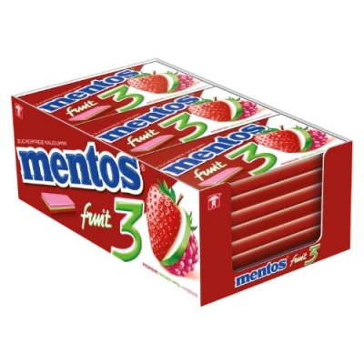 Afbeelding van Mentos 3 Fruit Strawberry/Apple/Raspberry 12 stuks