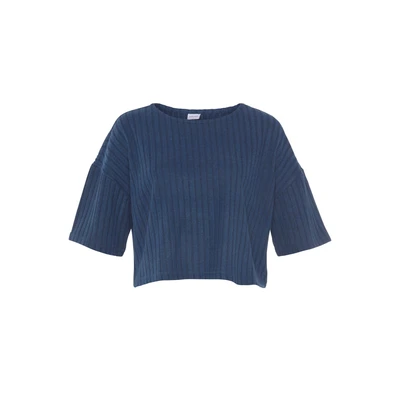 Afbeelding van Lascana crop loungetop met ribstructuur donkerblauw
