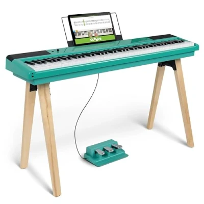Afbeelding van Alesis Recital Home Digitale Piano met 88 Gewichtige Toetsen, Voet, Pedalen en Lessen, Turquoise