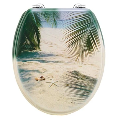 Afbeelding van Cornat Wc bril &quot;Palmen am Strand&quot; aantrekkelijk design hoogwaardige houten kern comfortabel zitgevoel/toiletbril/wc deksel / KSD531