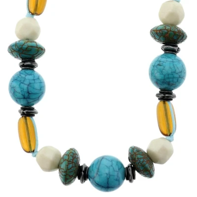 Afbeelding van Behave Ketting van touw met turquoise en bruine kralen
