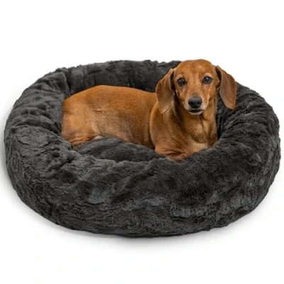 Afbeelding van Best Friends by Sheri The Original Calming Donut Hond en Kat Bed in Lux Bont Charcoal Nerts, Klein 23x23