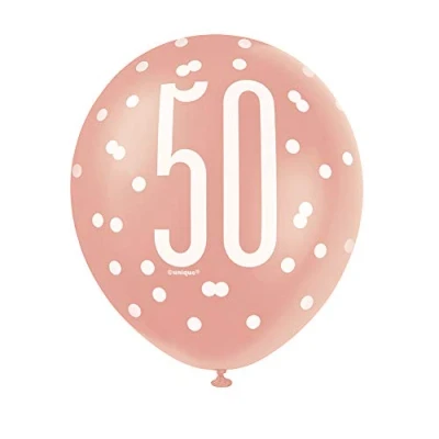 Afbeelding van Ballonnen 50 jaar Glitz Rose Goud 6 stuks