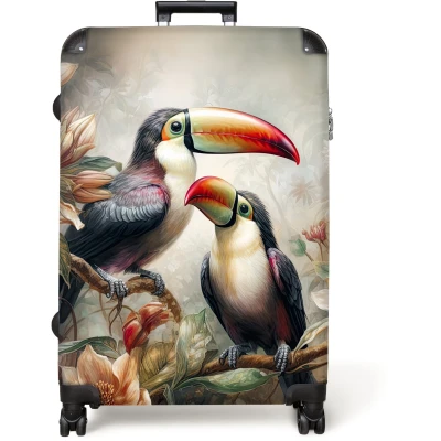 Afbeelding van NoBoringSuitcases.com® Koffer groot Reiskoffer lichtgewicht Toekan Vogels Bloemen Jungle Rolkoffer met 4 wielen Grote trolley XL 98 liter bagage