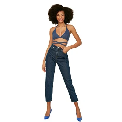 Afbeelding van Trendyol Vrouwen Navy Lacivert hoge taille Mom Jeans, marineblauw, 68