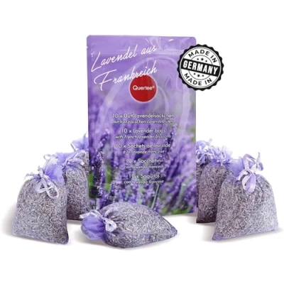 Afbeelding van Quertee 10x lavendelzakjes geurzakjes met lavendelbloemen als bescherming tegen motten in de kledingkast Franse lavendel om te ontspannen en slapen (10 x 10 g lavendel)