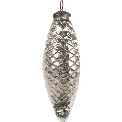 Afbeelding van Clayre &amp; Eef Kerstbal Ø 6x16 cm Zilverkleurig Glas Kerstboomversiering