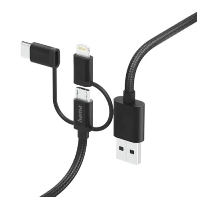 Afbeelding van Hama 3In1 Multi Oplaadkabel Usb A Micro C En Lightning 1,5 M Zwart
