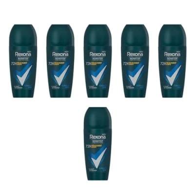 Afbeelding van 6x Rexona Men Nonstop Protection deodorant Roll On Kobalt Dry met 72 uur bescherming tegen zweet en lichaamsgeur, 50 ml