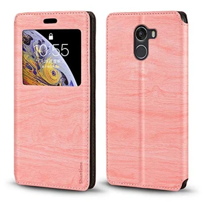 Afbeelding van Wileyfox Swift 2X hoesje, houtnerf lederen hoesje met kaarthouder en venster, magnetische flip cover voor