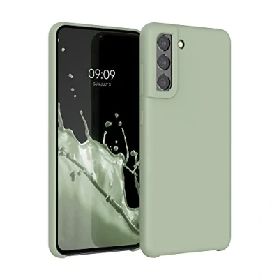 Afbeelding van kwmobile telefoonhoesje geschikt voor Samsung Galaxy S21 FE Hoesje met siliconen coating Smartphone case in grijsgroen