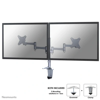 Afbeelding van FPMA D1330DSILVER is een bureausteun voor 2 flat screens t/m 27 inch (69 cm).