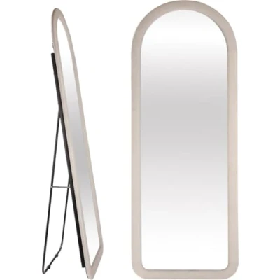 Afbeelding van SensaHome Gestoffeerde Staande Spiegel Oval Passpiegel Suede Velvet 60x160 Wit