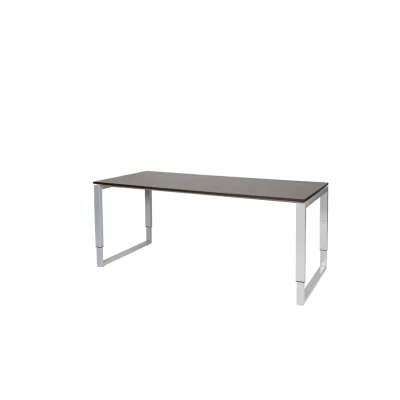 Afbeelding van Domino Plus bureau, hoogte instelbaar (62 85cm) met 180x80cm &#039;zwevend&#039; logan eiken 25mm blad en aluminium (RAL9006) O poot frame