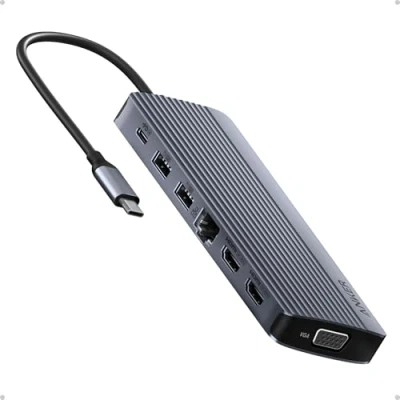 Afbeelding van Anker USB C hub met drie schermen (14 in 1), 4K@60 Hz HDMI scherm, 1080p VGA 100 W maximale stroomtoevoer, 5 Gbps en A datapoorten, voor Macbook, Lenovo, Dell XPS, HP laptops meer