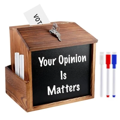 Afbeelding van Houten suggestiebox, afsluitbaar, stembusdispenserbox, commentarbox, afsluitbare dispenserbox, suggestiebox voor commentaren stembriefjes, donaties (21 x 20 16 cm)