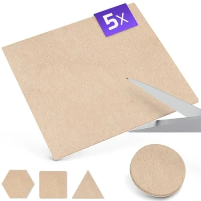 Afbeelding van Filzada® viltglijders zelfklevend set (5x 200x200 mm + 64 Ø 20 mm) beige professionele meubelglijders vilt met ideale kleefkracht