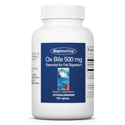 Afbeelding van Ox Bile 500 mg 100 Vegetarian Capsules Allergy Research Group