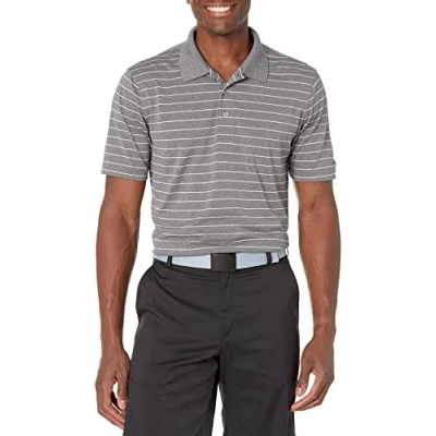 Afbeelding van Amazon Essentials Regular fit sneldrogend golfpoloshirt voor heren (verkrijgbaar in groot en lang), medium grijs gemêleerd wit gestreept,