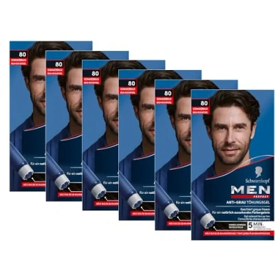 Afbeelding van Men Perfect anti grijze kleurgel 80 zwartbruin (6 x ml), haarkleur voor mannen verbergt grijs haar, tint een natuurlijk uitziend resultaat
