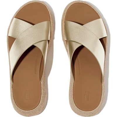Afbeelding van FitFlop F Mode Espadrille Leather Flatform Cross Slides GOUD Maat 42