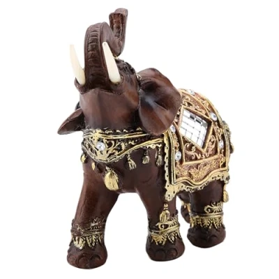 Afbeelding van Éléphant Statue Sculpture Chanceux Richesse Feng Shui Grain de Bois 3D Figurine Home Desktop Décoration Cadeau(L)