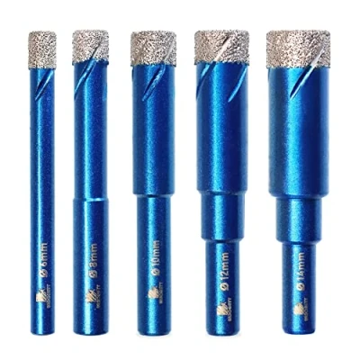 Afbeelding van BRSCHNITT 5 stuks droge diamantboorset, 6 8 10 12 14 mm diamant gatzaag kernboor met ronde schacht voor porseleinen tegel keramische steen graniet marmer, droog boren kern boor kit