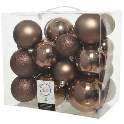Afbeelding van Decoris Kerstballen 26 stuks kunststof walnoot bruin 6 8 10cm