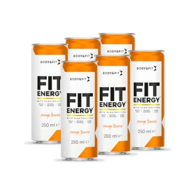 Afbeelding van Body &amp; FIT Energy Drink Orange 6 Blikjes Hypotone Sportdrank met Elektrolyten en BCAA 1500 ml