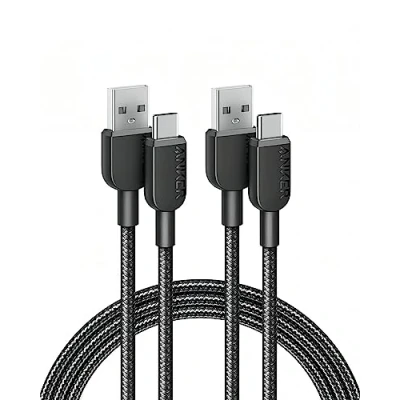Afbeelding van Anker USB C oplaadkabel, [set van 2, 180 cm] 310 A naar type nylon kabel, snellaadkabel voor Samsung Galaxy Note 10 9/S10+ S10, LG V30 (USB 2.0, zwart)