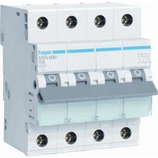 Afbeelding van Hager installatieautomaat 3p n 6ka b karakteristiek 6a 4 modulen mbn606e