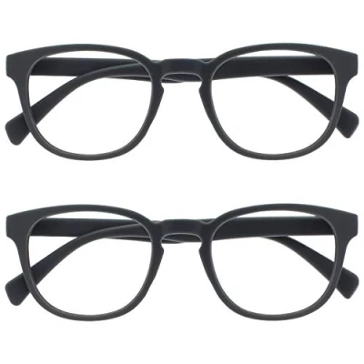 Afbeelding van Opulize Pop 2 Stuks Retro Ronde Glad Mat Grijs Mannen Vrouwen Leesbril Scharnieren Met Veer RR2 7 +1,50