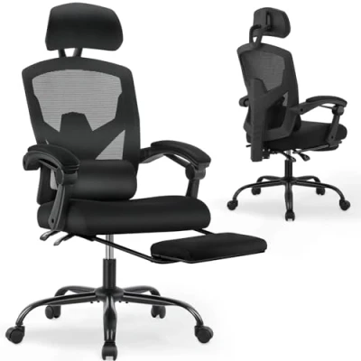Afbeelding van DUMOS Ergonomische bureaustoel een met comfortabele armleuningen, uitgerust lendensteun en voetensteun, kantoorstoel geschikt voor thuis, kantoor (zwart)