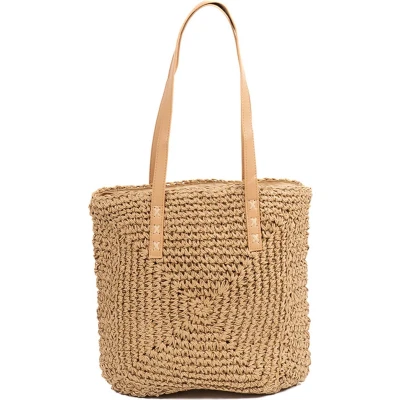 Afbeelding van Monnq strandtas met rits rieten tas riet Naropa Wheat