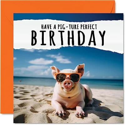 Afbeelding van Grappige verjaardagskaarten voor vrouwen mannen Pig ture Perfect Happy Birthday Card broer zus zoon dochter neef nichtje, 145 mm x grap humor plagerij verjaardag wenskaarten