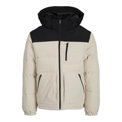 Afbeelding van JACK &amp; JONES Heren Jjeotto Puffer Jacket Sn Pufferjas, Moonbeam/Detail: black blocking, XS