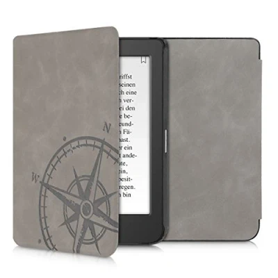 Afbeelding van kwmobile e reader hoesje compatibel met Tolino Page 2 Kunstleren ereader cover stand Vintage Kompas in grijs