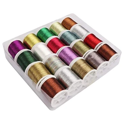 Afbeelding van Kurtzy 20 Stuks Metallic Polyester Borduurgaren 40 m Geassorteerde Kleuren Glittergaren met Spoel Strengen Voor Naaimachine, Vriendschapsarmbanden, Kruissteek en Doe het zelf Kunst &amp; Knutselen