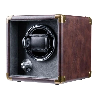 Afbeelding van Mcbazel automatische horlogeopwinder, horlogeopwinder voor enkel horloge, PU leer, bidirectionele rotatie, stil, 5 modi met ledlicht, accessoires horlogedoos, Bruin